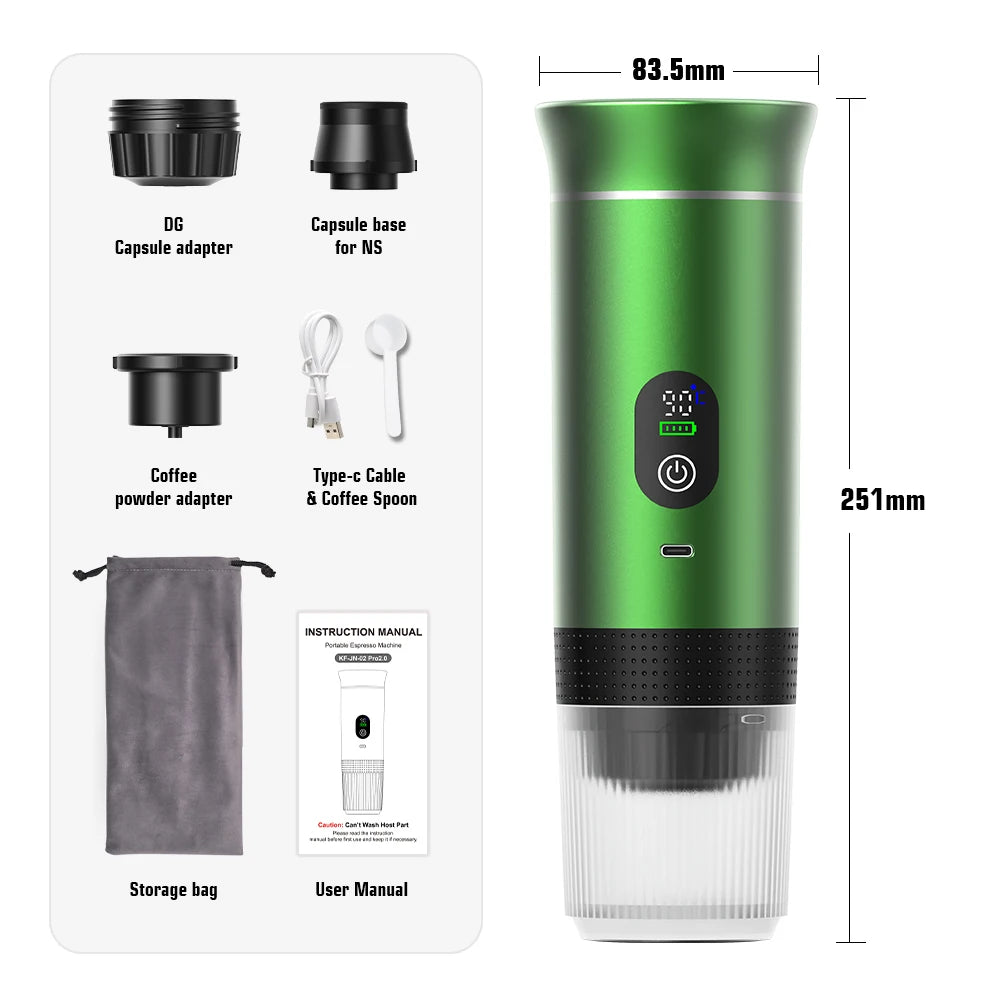 DENOKIN Tragbare Espresso-Kaffeemaschine mit Digitalanzeige, 3-in-1 Kapsel-Kaffeemaschine für Auto & Zuhause, Camping-Kaffeemaschine