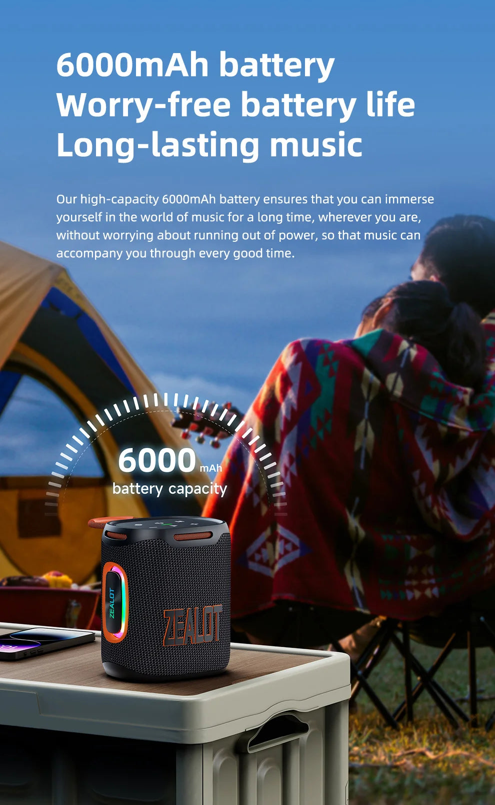S122 25W Kabelloser Bluetooth-Lautsprecher Outdoor Tragbarer Mini Wasserdichter Lautsprecher mit Licht 6000mAh Akku Bass Boost für Outdoor