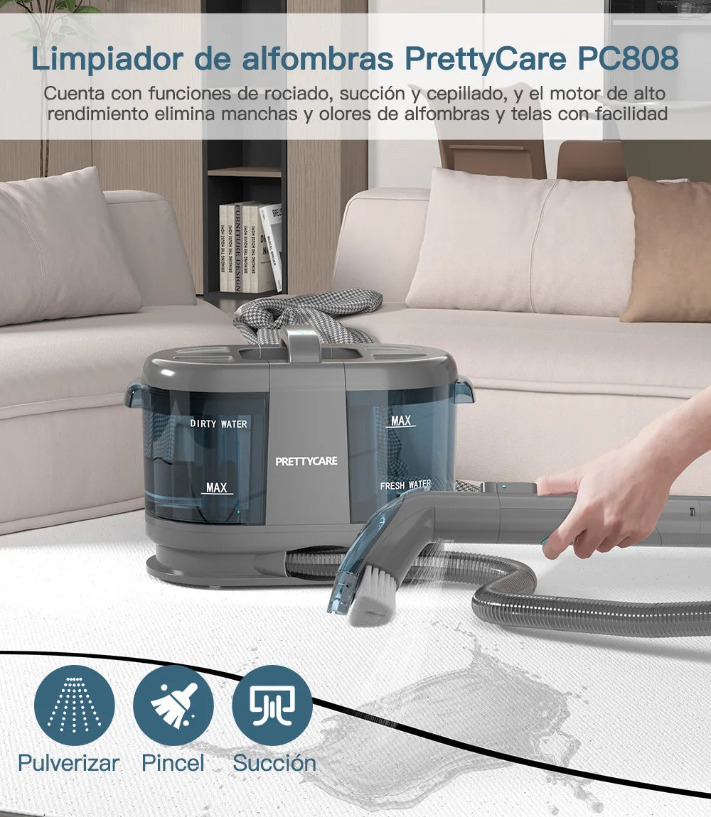 PrettyCare PC808 Cordless Carpet&Spot Vacuum Cleaner 1.4m Hose 30minutes Fabric Vacuum Cleaner with Wet Sprayer For Sofa Car