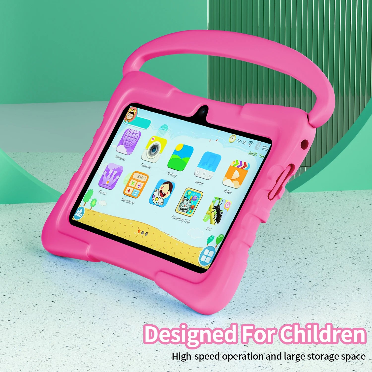 7-Zoll Kinder-Tablet Android 13 Quad Core 4GB RAM 64GB ROM 4000mAh WiFi Bluetooth Kindergeschenk Kindersoftware mit Silikonhülle