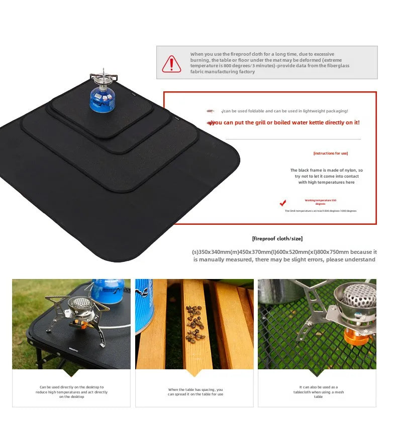 Neue Outdoor-Camping feuerfeste Matte Picknick Barbecue Isolationsmatte flammhemmend Hochtemperatur-Feuerdecke Fiberglasmatte