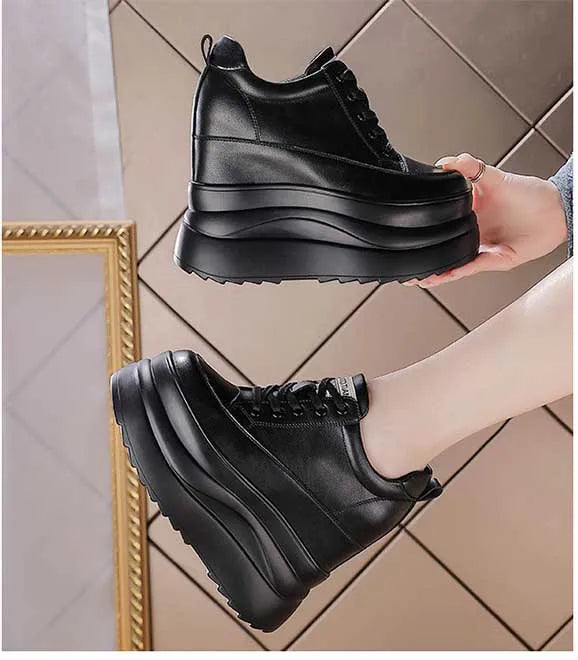 Fujin 13cm 2025 Echtes Leder Plateau Keilabsatz Flats Schuhe Chunky Sneaker Lässige Bequeme Hochwertige Herbst Spaziergangsschuhe