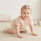 Baby Bodysuit Sommer 2026 Blumendruck Baumwolle Peter-Pan-Kragen Puffärmel Strampler für Mädchen Weiches atmungsaktives Outfit