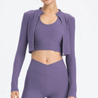 3-teiliges Trainingsanzug-Set – Jacke + Push-up-Sport-BH + High-Waist-Leggings, Activewear für Fitnessstudio, Training, Yoga, Fitness für Damen