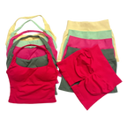 Yoga Outfits Damen 2-teiliges Sport-Set DFNNYE Impact Halfter Neck Neckholder Rückenfrei Oberteil Nahtlose Scrunch Shorts Fitness-Workout-Sportanzug