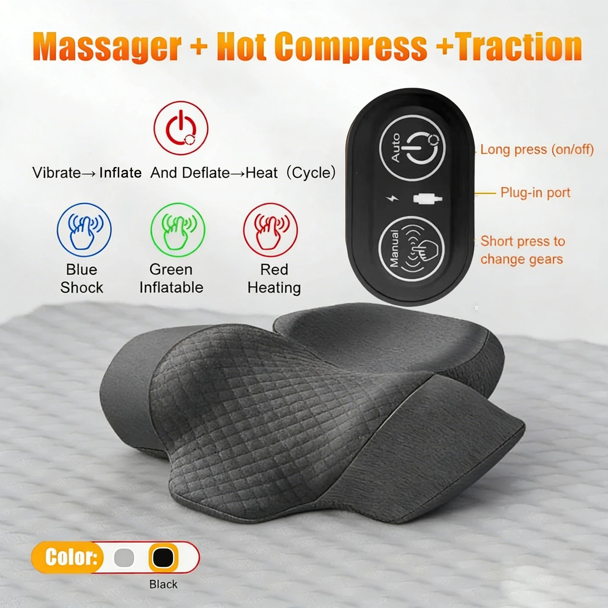 Elektrisches Nackenmassagekissen, zervikales Streckgerät, Heizung, Vibrationsmassage, Rückenextension, orthopädisches Schlafkissen, Stützkissen