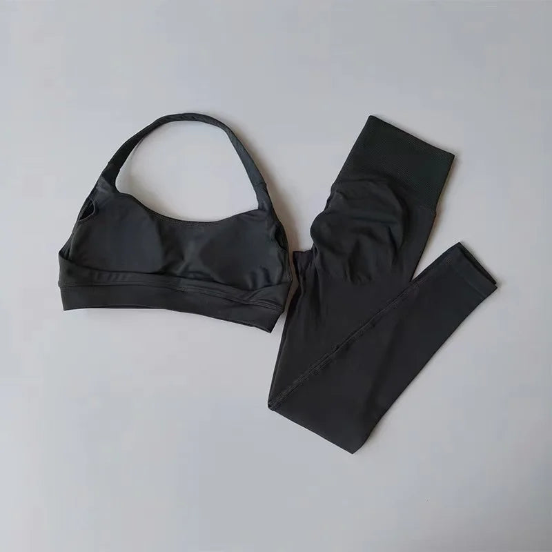 Nahtloses Yoga-Set für Damen, Beauty-Rücken-Sport-BH, Unterwäsche, Pfirsich-Po-Fitness, hohe Taille, Leggings, Gymnastik-Yoga-Set, Pilates-Set