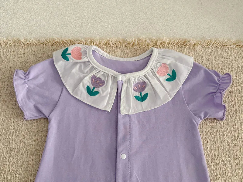 MILANCEL Sommer Baby Strampler 0-24M Weicher bequemer Kleinkind Overall Bestickte Blumen Baby Mädchen Kleidung