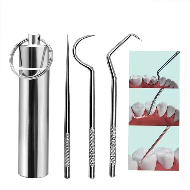 Edelstahl-Zahnstocher-Set, wiederverwendbar, Zahnreinigungs- und Zahnsteinentfernungs-Tool, tragbarer Zahnreiniger für die Mundhygiene