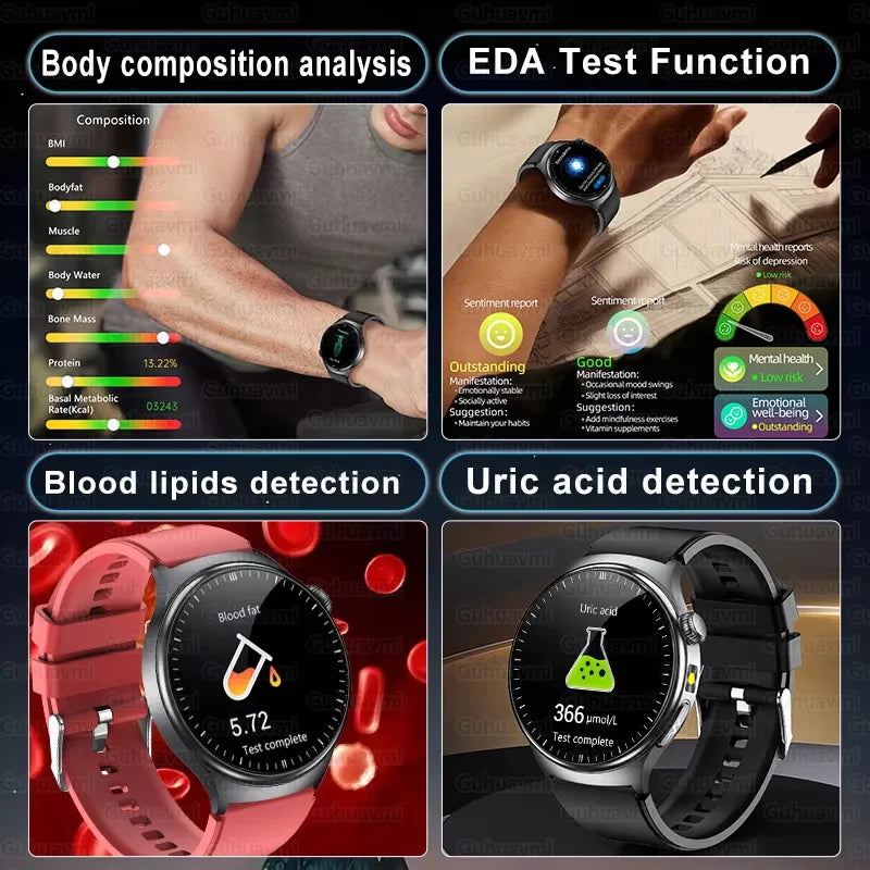 2026 Neue Mikrophysikalische Untersuchung Gesundheits-Smartwatch Herren EKG Harnsäure Lipide Blutdruck BT Anruf Smartwatch Für Android IOS