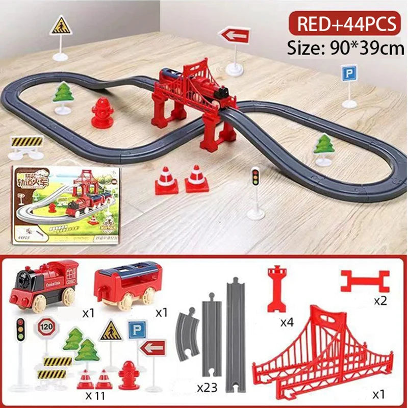 44 Teile/Set Elektrische Eisenbahn Schienensets Zusammenbau Schienenwagen Spielzeug Junge Pädagogisches Simulationsmodell Weihnachts-Geburtstagsgeschenk