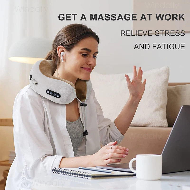 Elektrisches Nackenmassagegerät mit Wärme, Vibration, 3D-Knet-Shiatsu-Massage, U-förmiges Kissen zur Linderung von Schulter- und Nackenschmerzen und Müdigkeit