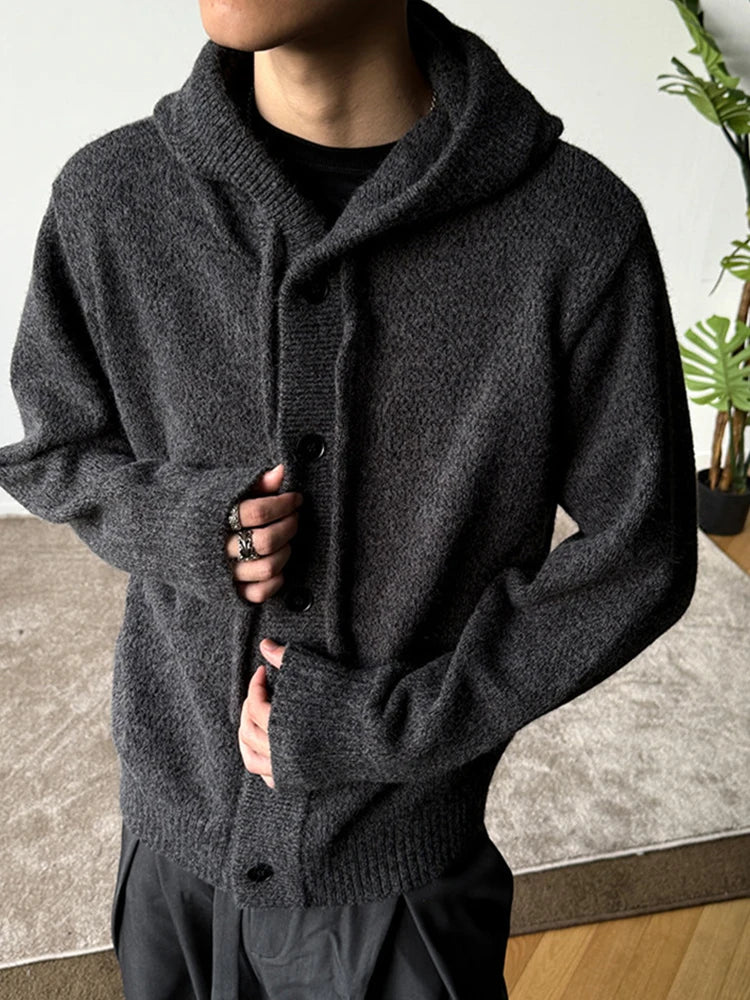 Neue lässige Luxus Strickjacke mit Kapuze für Herren Koreanische Mode Lockerer Cardigan mit Knopfleiste Y2K Vintage Streetwear Strickwaren Mantel