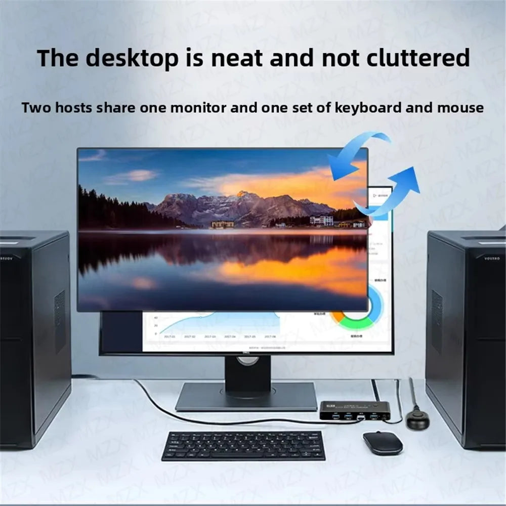 MZX KVM Switch Switcher 4K 60Hz HD4K 2.0 Splitter USB 3.0 Hub Docking Station Dock 2 Computers PC Sharing Keyboard Mouse Printer