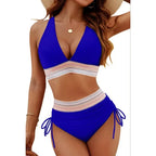 Sexy tiefer V-Ausschnitt Bikini Set Damen 2026 Sommer Strand mit Brustpolster Bademode High Waist Kordelzug Triangel Bikini