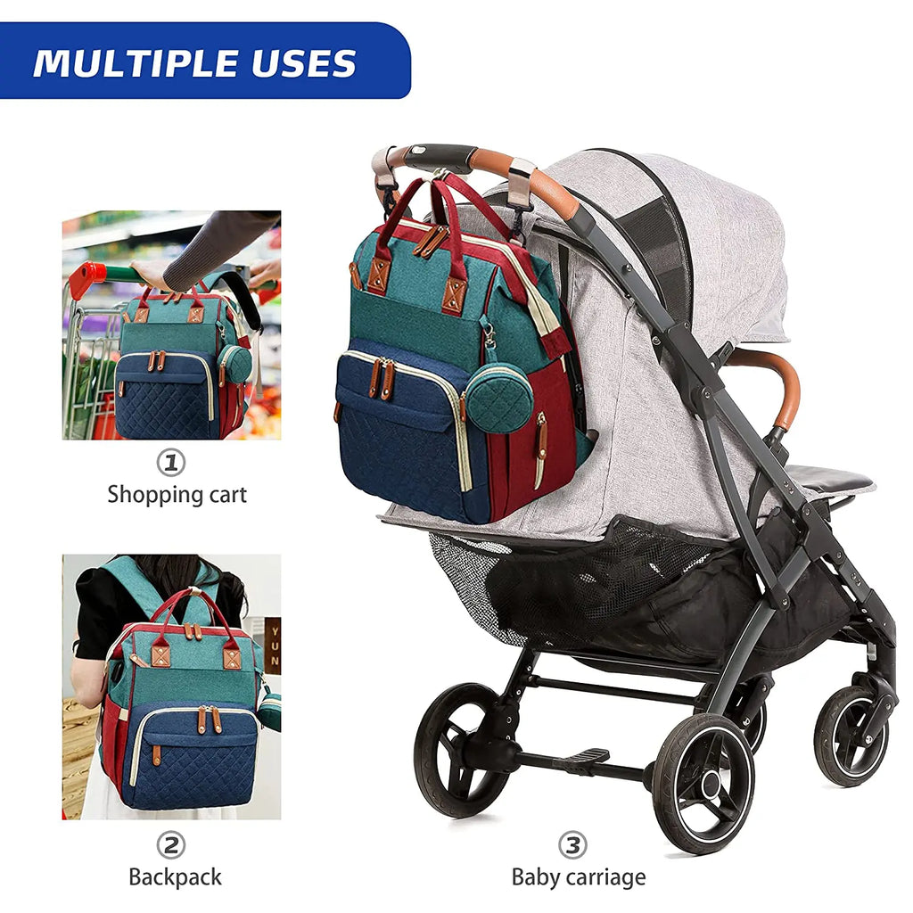3-in-1-Wickeltaschen-Rucksack, faltbares Babybett, wasserdichte Reisetasche mit USB-Ladefunktion, Wickeltaschen-Rucksack mit Wickelbett, 3 Typen