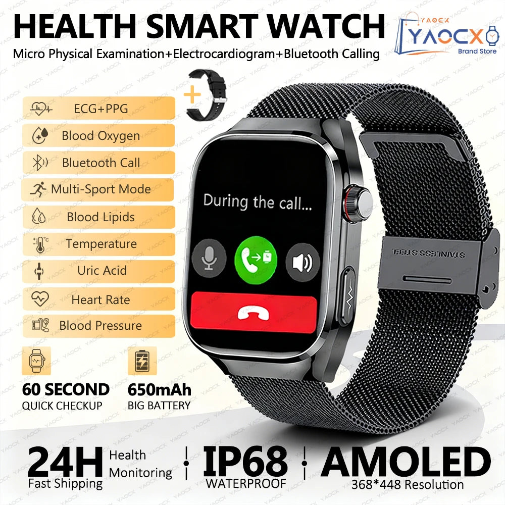 2026 Neue Pflegegrad-Harnsäure-Blutfettwerte Smartwatch Herren EKG+PPG Blutdruck Herzfrequenz Bluetooth Anruf Gesundheits-Smartwatch