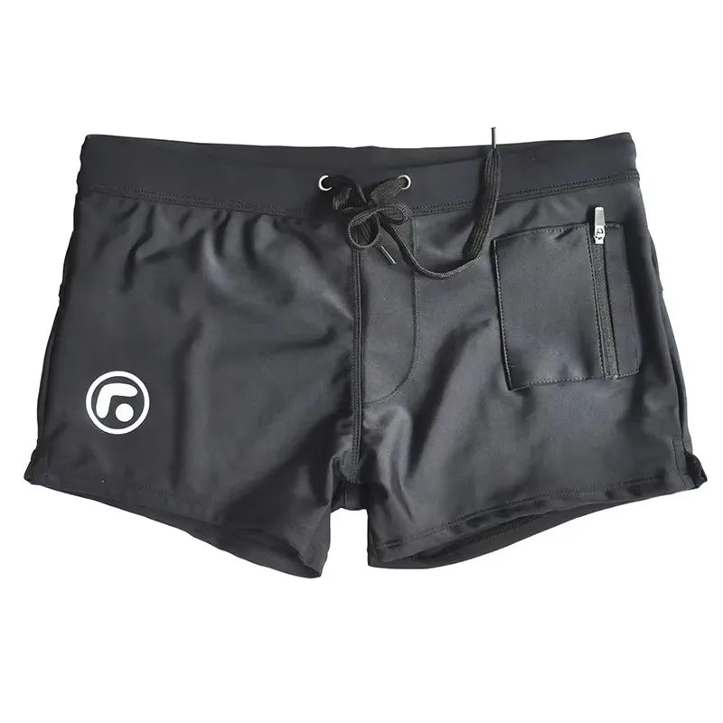 Herren Badehose mit Reißverschlusstasche Badeshorts Boxershorts Square Leg Mesh-Futter Boardshorts Badeschuhe