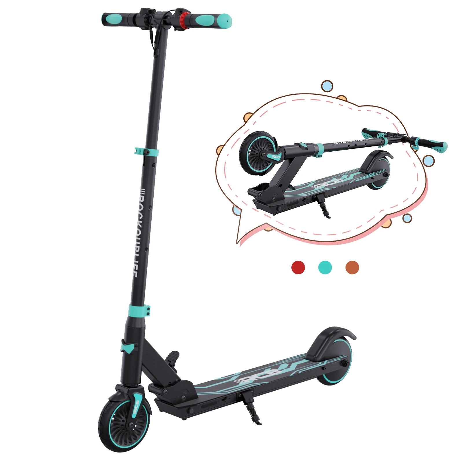 RCB R15 Elektroroller für Kinder 8-16 Jahre, 8 kg, faltbar, doppeltes Bremssystem, maximale Reichweite 16 km