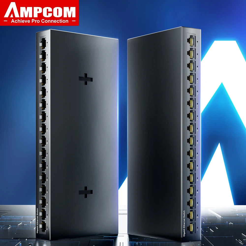 AMPCOM Netzwerk-Switch 16 Ports Ethernet 1000Mbps Gigabit Hochleistungs-Smart-Switch RJ45 Hub Internet-Injektor Hauptbild