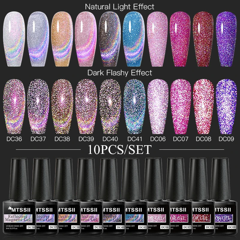 10/12PCS/SET Katze Magnetisches Gel Nagellack Set 9D Reflektierendes Glitzer Gel Halbpermanentes UV Gel Soak Off Funkelndes Nagelkunst Kits