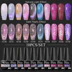10/12PCS/SET Katze Magnetisches Gel Nagellack Set 9D Reflektierendes Glitzer Gel Halbpermanentes UV Gel Soak Off Funkelndes Nagelkunst Kits