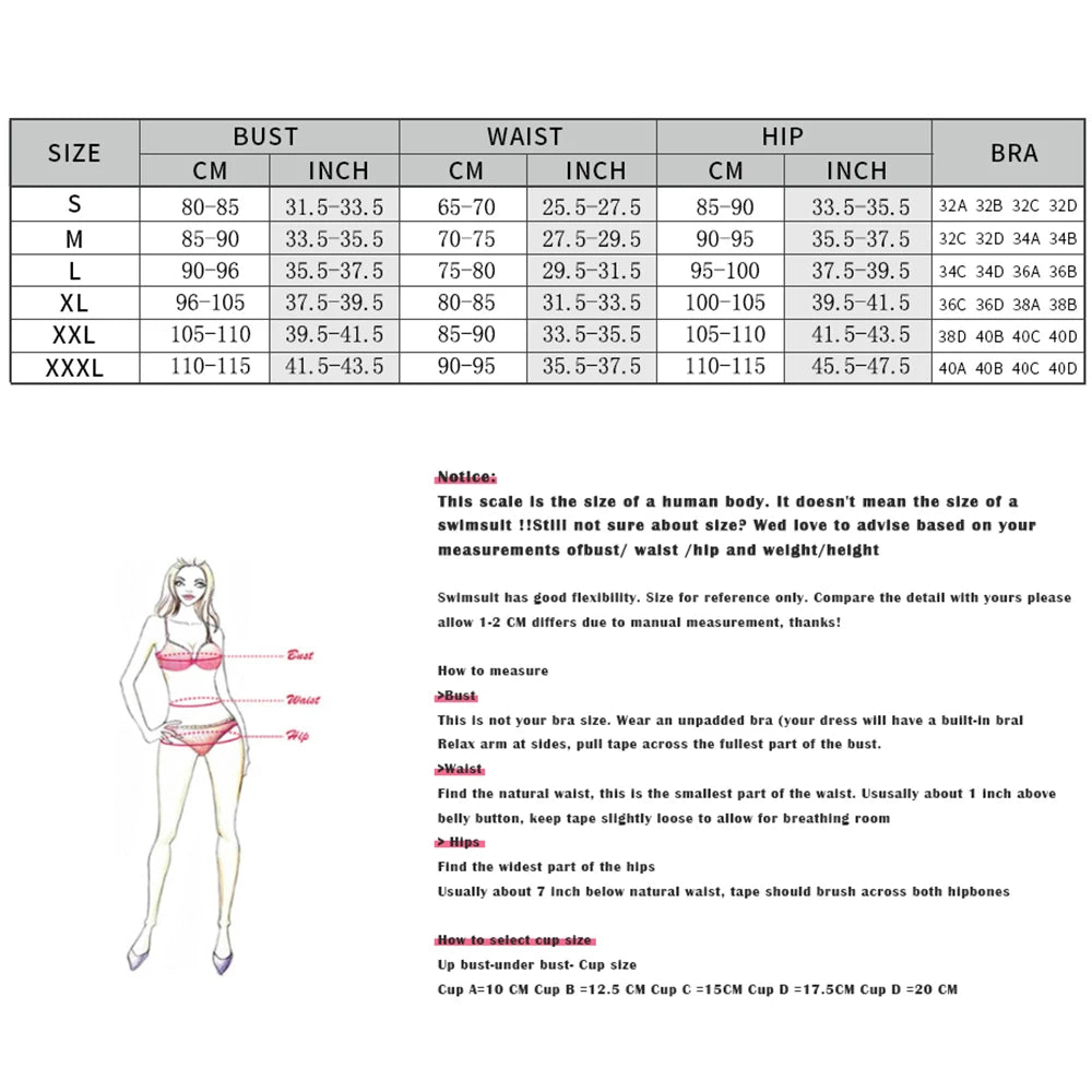 2tlg. bedruckter Badeanzug Damen Sexy Bademode Neuer Bikini mit langem Rock Damen Biquini Push Up Badeanzug Body Strandkleidung Strandtuch