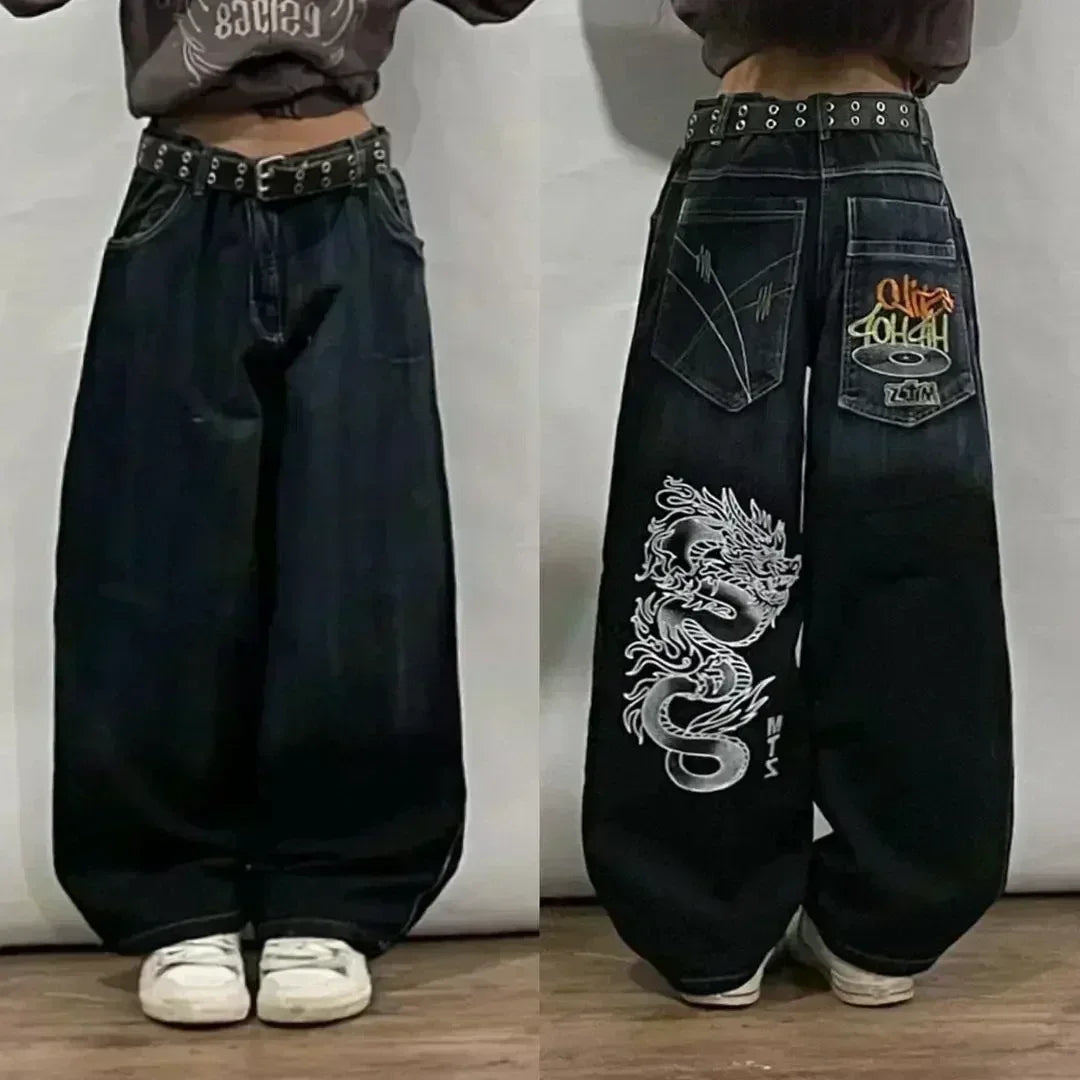 Amerikanische Y2K 2025 Neue weite Baggy Black Jeans Oversized Damen Street Casual Joker Denim-Hose Paar-Jeans Vintage Streetwear