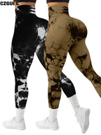 CZGUKE 2-teilige Damen Tie-Dye-Hose Sport Leggings Nahtlos High Waist Push-up Damen Fitness- und Trainingskleidung