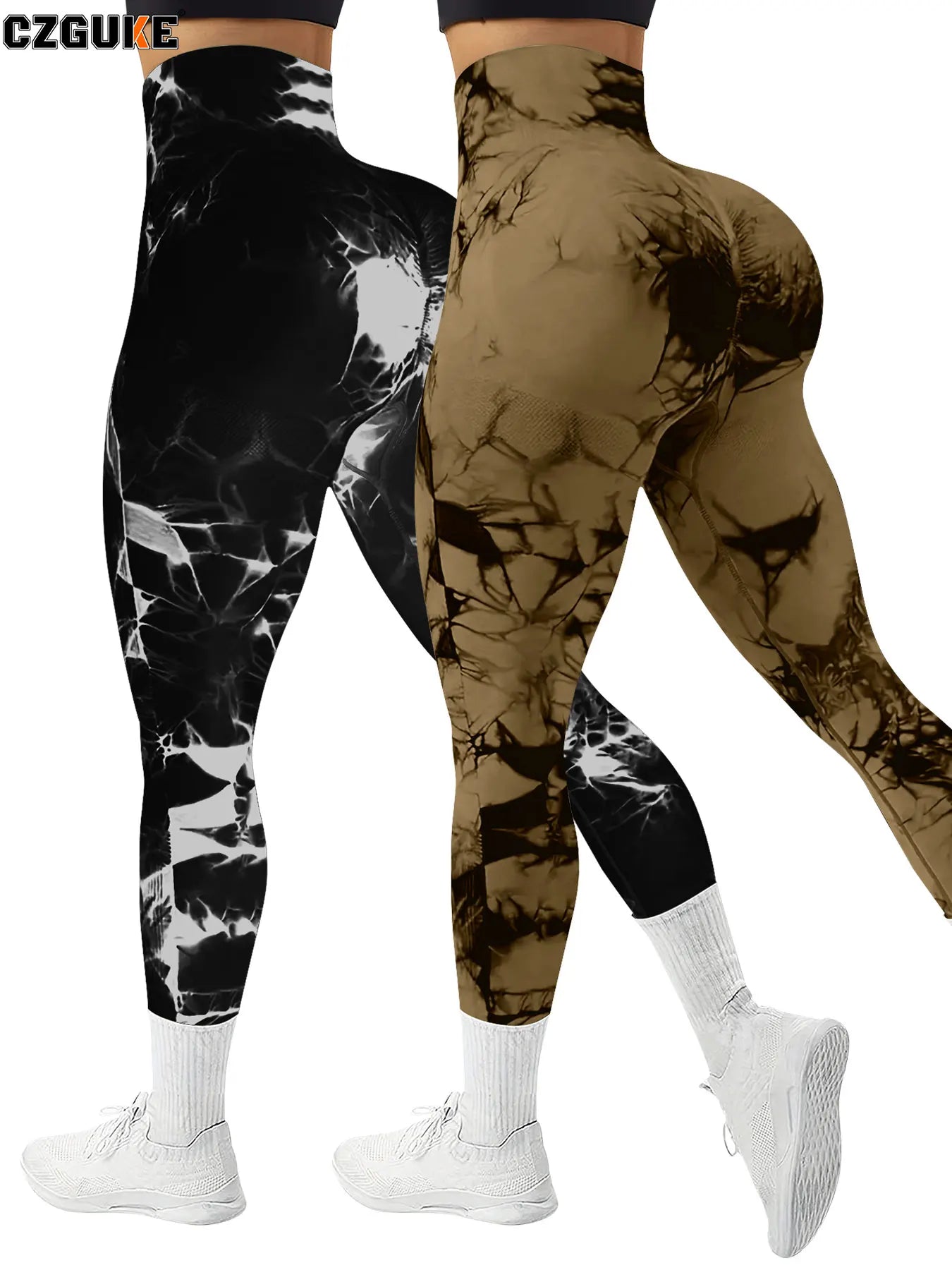 CZGUKE 2-teilige Damen Tie-Dye-Hose Sport Leggings Nahtlos High Waist Push-up Damen Fitness- und Trainingskleidung