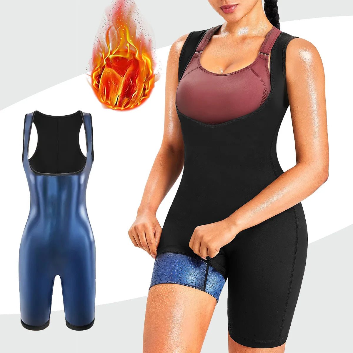 Sauna suits, women's full-body exercise jumpsuits, women's sauna suits, sweat-wicking tops, vest shaping clothes, hot jumpsuits Main image