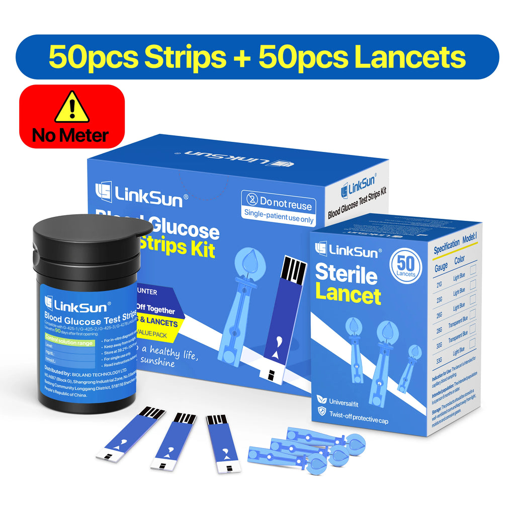 LinkSun G-425-1 Blutzuckermessgerät-Kit 50/100 Stück Teststreifen Lanzetten für Diabetes-Monitor Digitales Glukometer Blutzuckermessgerät