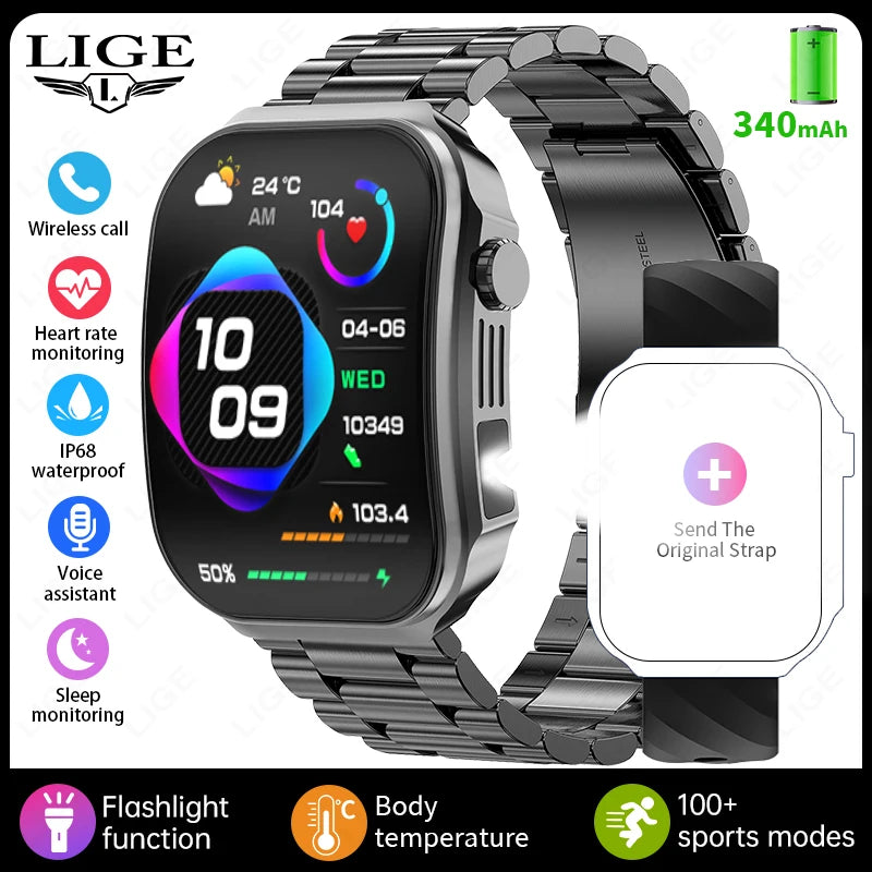 LIGE Neue 2,2-Zoll 3D Gebogenes Display Smartwatch Mit LED-Licht Thermometer Gesundheitsmonitor Smartwatch BT Anruf Sport Fitness Uhr