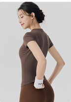 Frühlings- und Sommer-Yoga-Kleidung, kurzärmlig, nackt, eng anliegend, Fitness-Kleidung für Damen, Outdoor-Laufen, Training, Sport-T-Shirt