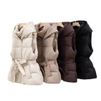 Damen gesteppte Pufferweste, dick, warm, Winter, Kapuzenmantel, einfarbig, ärmellose, gepolsterte Oberbekleidung, kurzer Mantel mit Knopfleiste und Reißverschluss