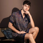 Hochwertiger Pyjama-Anzug Herren Sommer Kurzarm Shorts Eisseide Nachtwäsche Herren Sommer Große Größe Einfaches Freizeit-Loungewear-Set