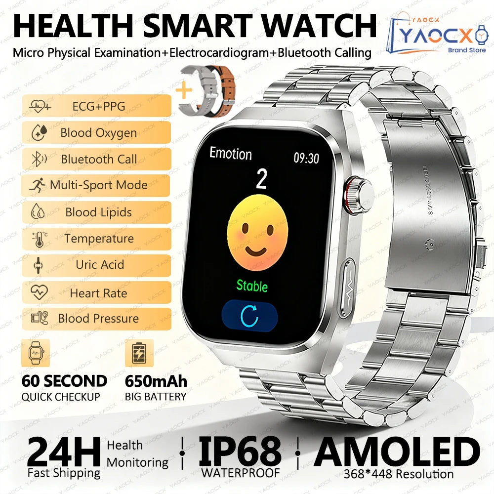 2026 Neue Pflegegrad-Harnsäure-Blutfettwerte Smartwatch Herren EKG+PPG Blutdruck Herzfrequenz Bluetooth Anruf Gesundheits-Smartwatch