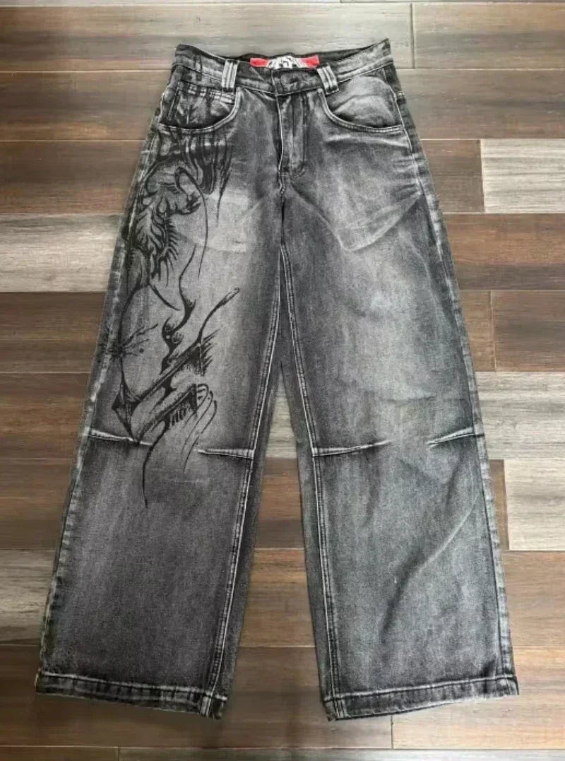 Amerikanische Y2K 2025 Neue weite Baggy Black Jeans Oversized Damen Street Casual Joker Denim-Hose Paar-Jeans Vintage Streetwear