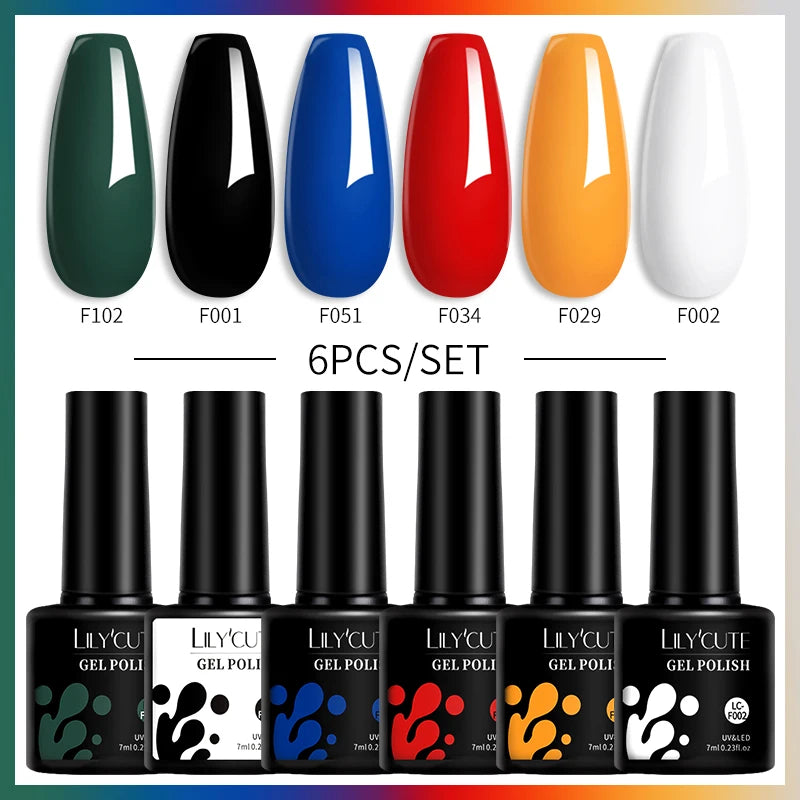 LILYCUTE 6PCS Gel-Nagellack-Set Sommer Neon Nagellack-Gel-Kits für DIY Nagel Semi-Permanenter UV-Lampe Gellack Nagellack-Set