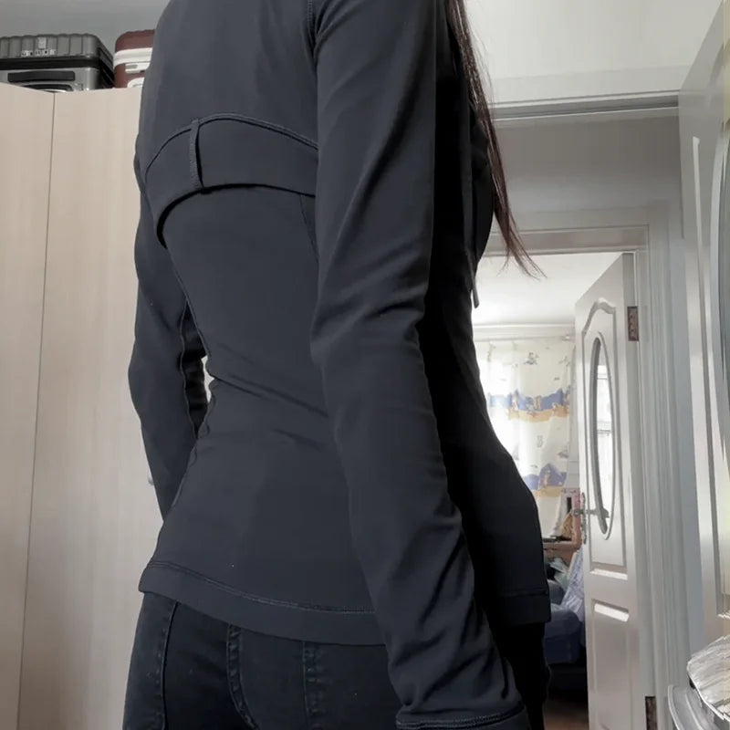 Damen Kapuzen-Sportanzug für Outdoor, Laufen, Fitness und Yoga, atmungsaktiv, lange Ärmel, Strickjacke Zweitbild