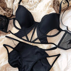 Französische Thin Cup Damen Dessous Set Sexy Hohle Spitze BH Set Sommer Mesh Komfort Atmungsaktive Unterwäsche Fischgrät Tops Intims