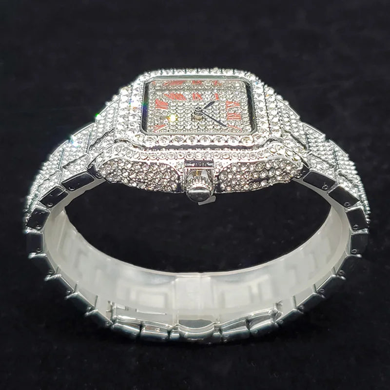 Luxury Full Diamond Watches Women Fashion Bling Silver Stainless Steel Quartz Wristwatch Iced Out Shiny Jewelry Watch 2026 New