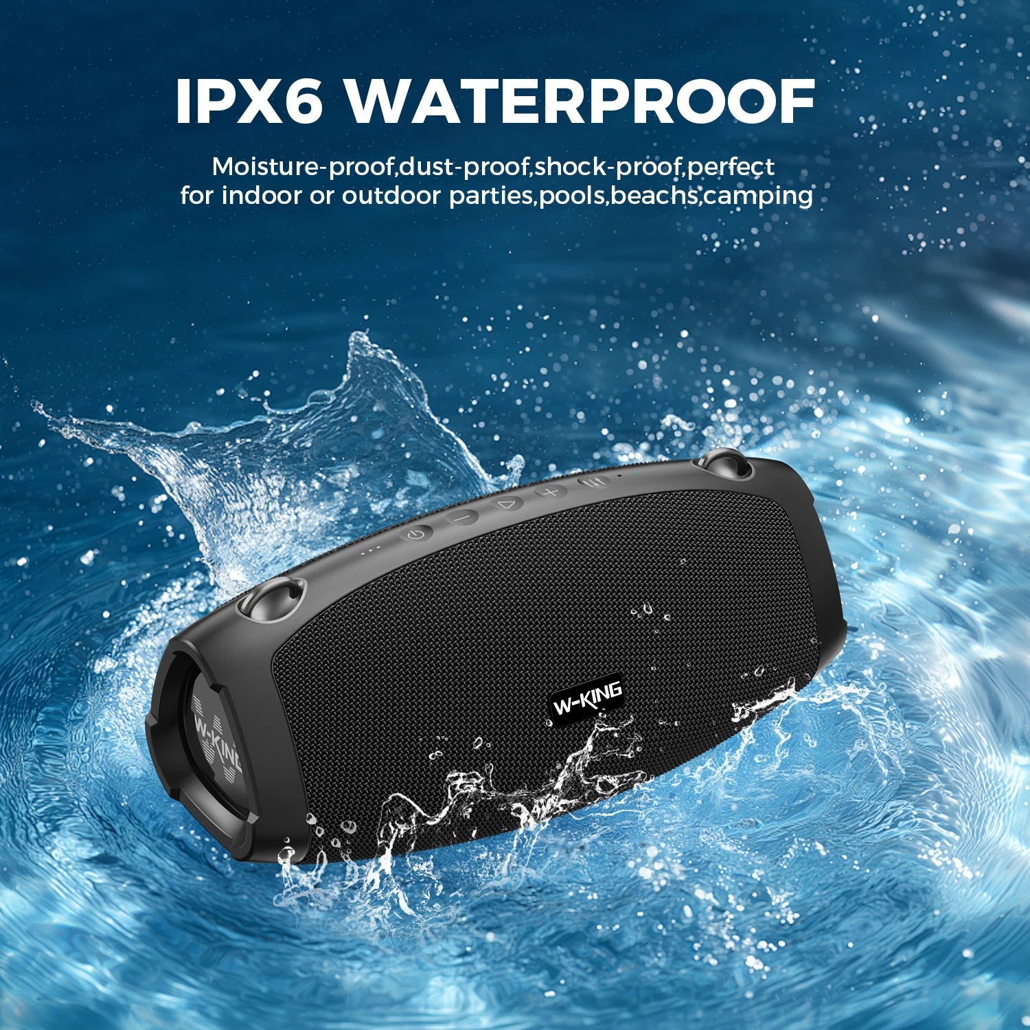 W-KING (120W PEAK)70W Tragbare laute Bluetooth-Lautsprecher mit kabellosem Mikrofon, wasserdichte kabellose Outdoor-Bluetooth-Lautsprecher
