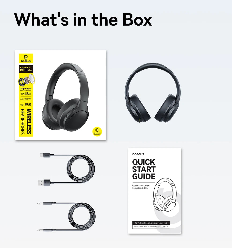Baseus BH1 Lite Kabellose Kopfhörer Bluetooth 6.0 ENC Klare Anrufe Super Bass Hit Kopfhörer 80 Stunden Spielzeit Over-Ear Headset
