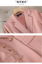 NAVIU Neu 2024 Damen Hosenanzüge Rosa Blazer und Jacken Set Büro Damen Arbeits Business Uniform Weiblicher Hosenanzug OL Stil Beige