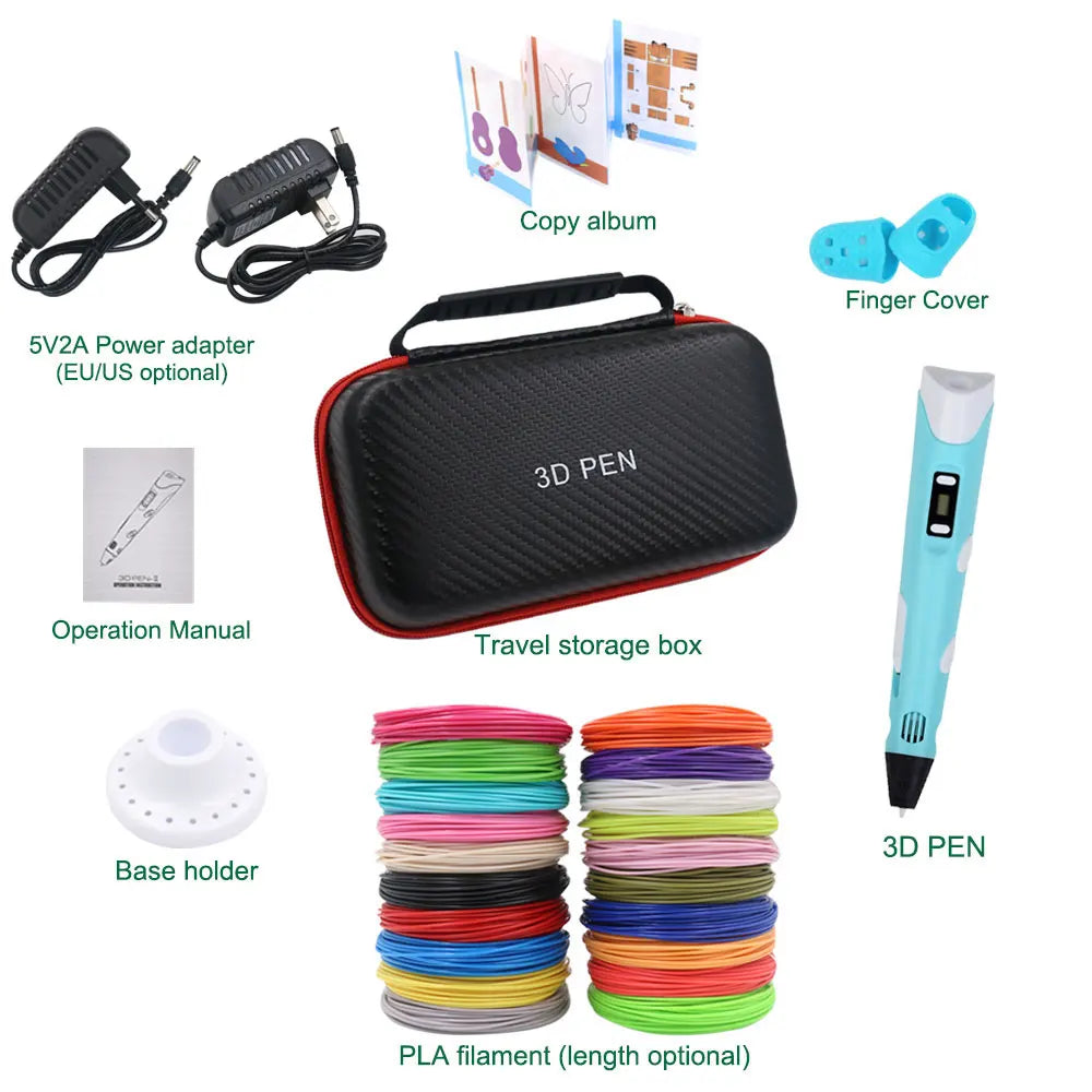 Kinder 3D-Stift 3D-Zeichnung Druckstift mit LCD-Bildschirm Netzteil 200M PLA Filament Spielzeug Kinder Weihnachten Geburtstag DIY Geschenk