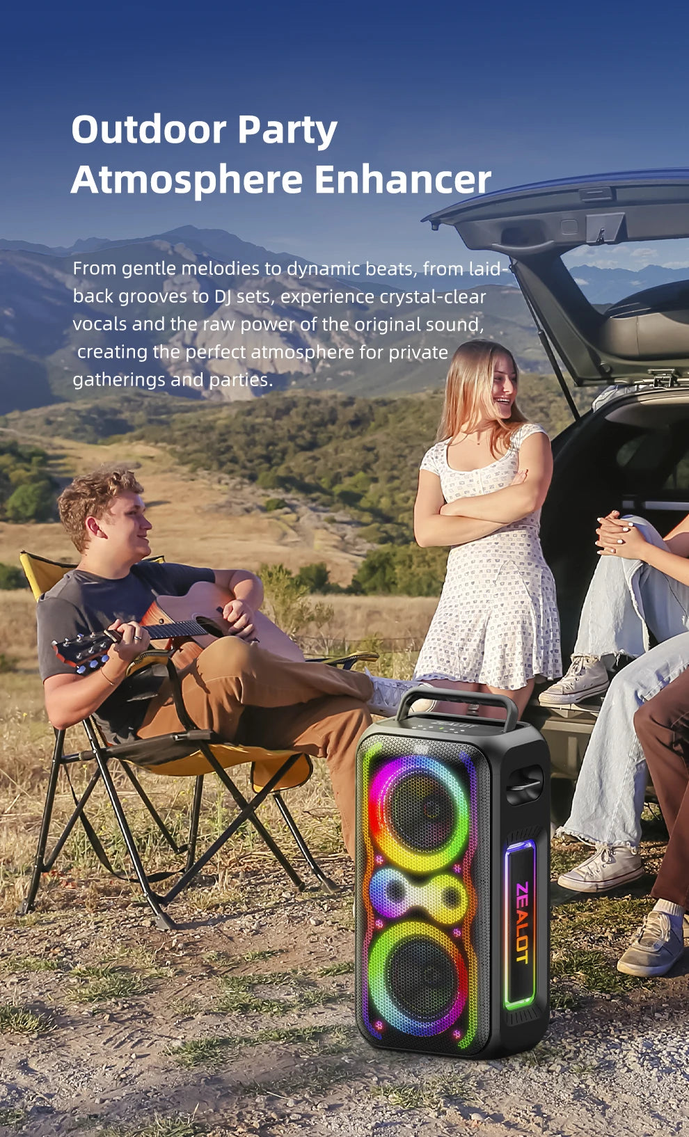 ZEALOT-PT21 200W Kabelloser Bluetooth-Lautsprecher, tragbarer Outdoor-Lautsprecher mit sattem Bass, Stereokopplung, Reverse Charging,