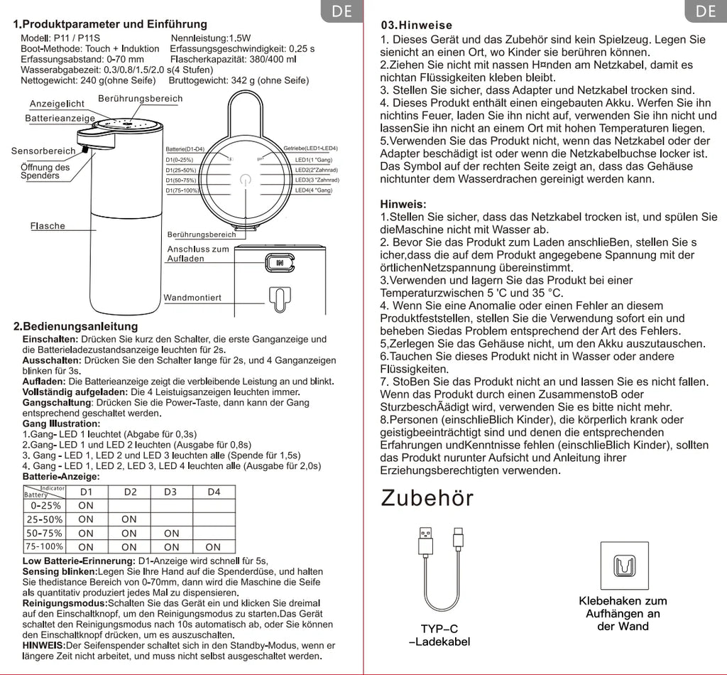 Automatischer Flüssig-/Schaumseifenspender, berührungsloser elektrischer Spender, USB-wiederaufladbar mit Infrarotsensor für Bad, Küche