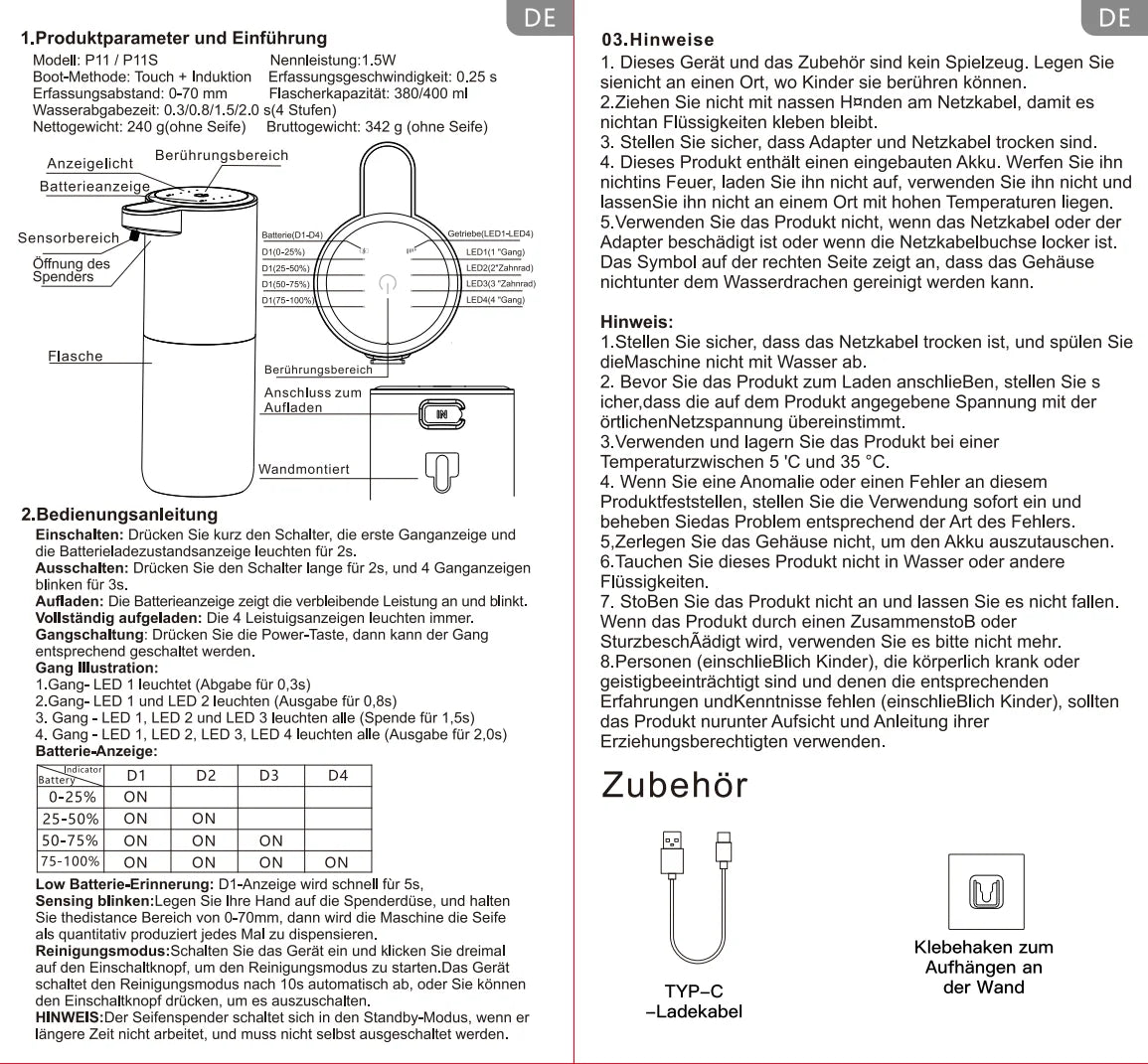 Automatischer Flüssig-/Schaumseifenspender, berührungsloser elektrischer Spender, USB-wiederaufladbar mit Infrarotsensor für Bad, Küche