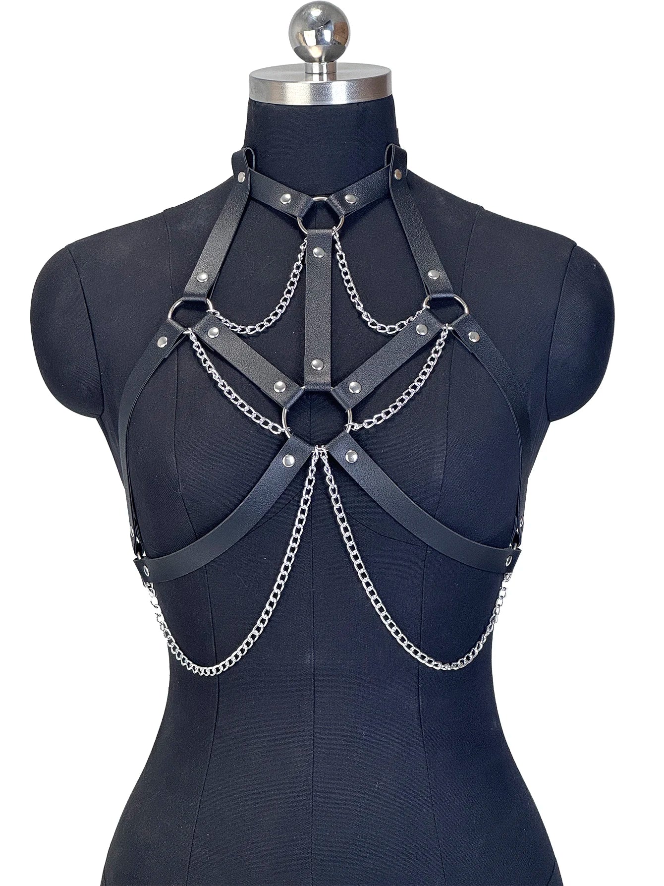 Women Fashion Belt Female Street Style Harness Adjustable Chest Belt with Chain Leather Waistband Gothic Clothing Accessories